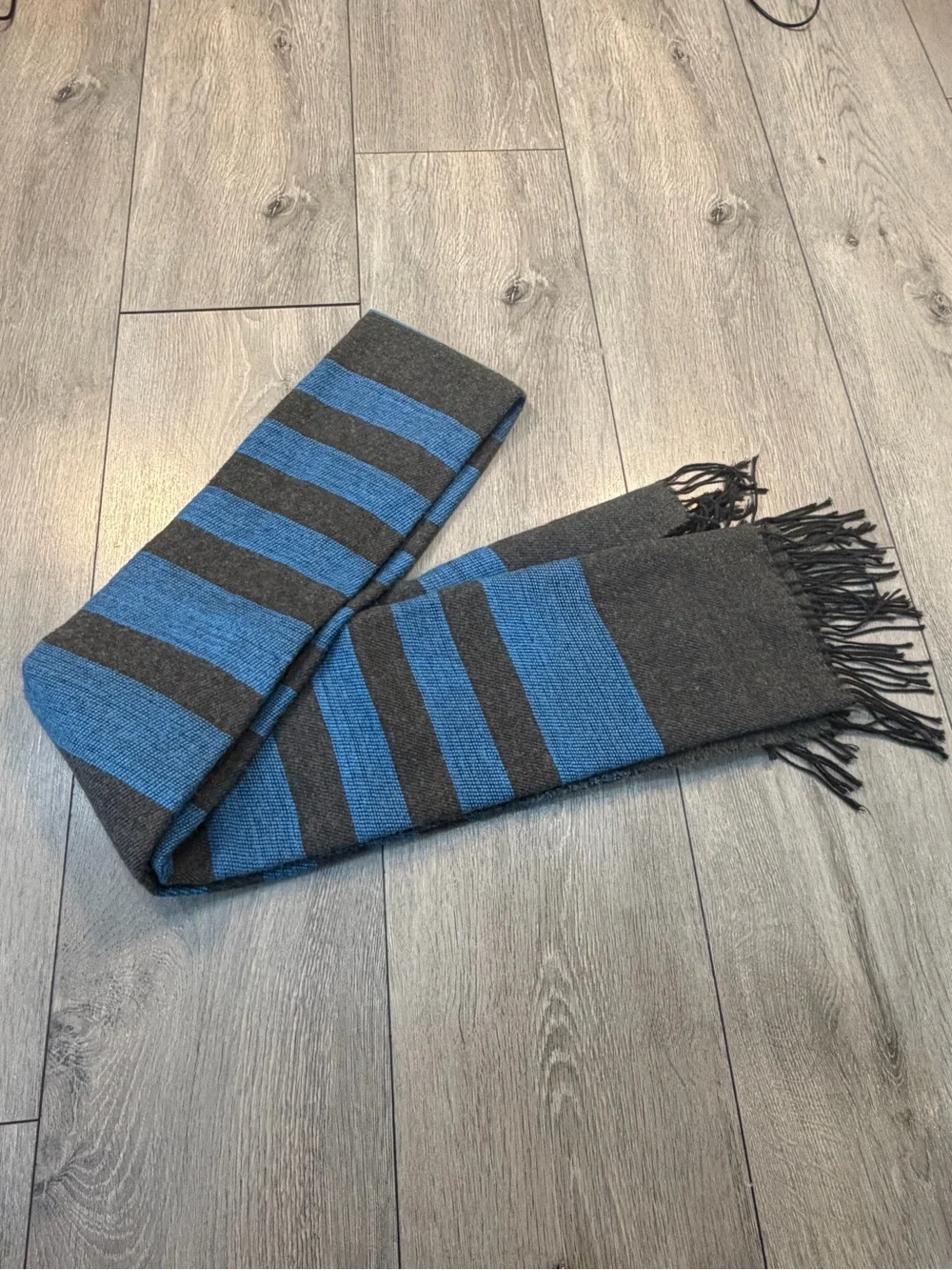 GAP Men's Blue and Gray Striped Fringe Scarf